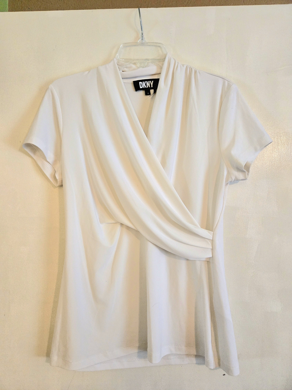 DKNY White Short-Sleeve Surplice Drape Top